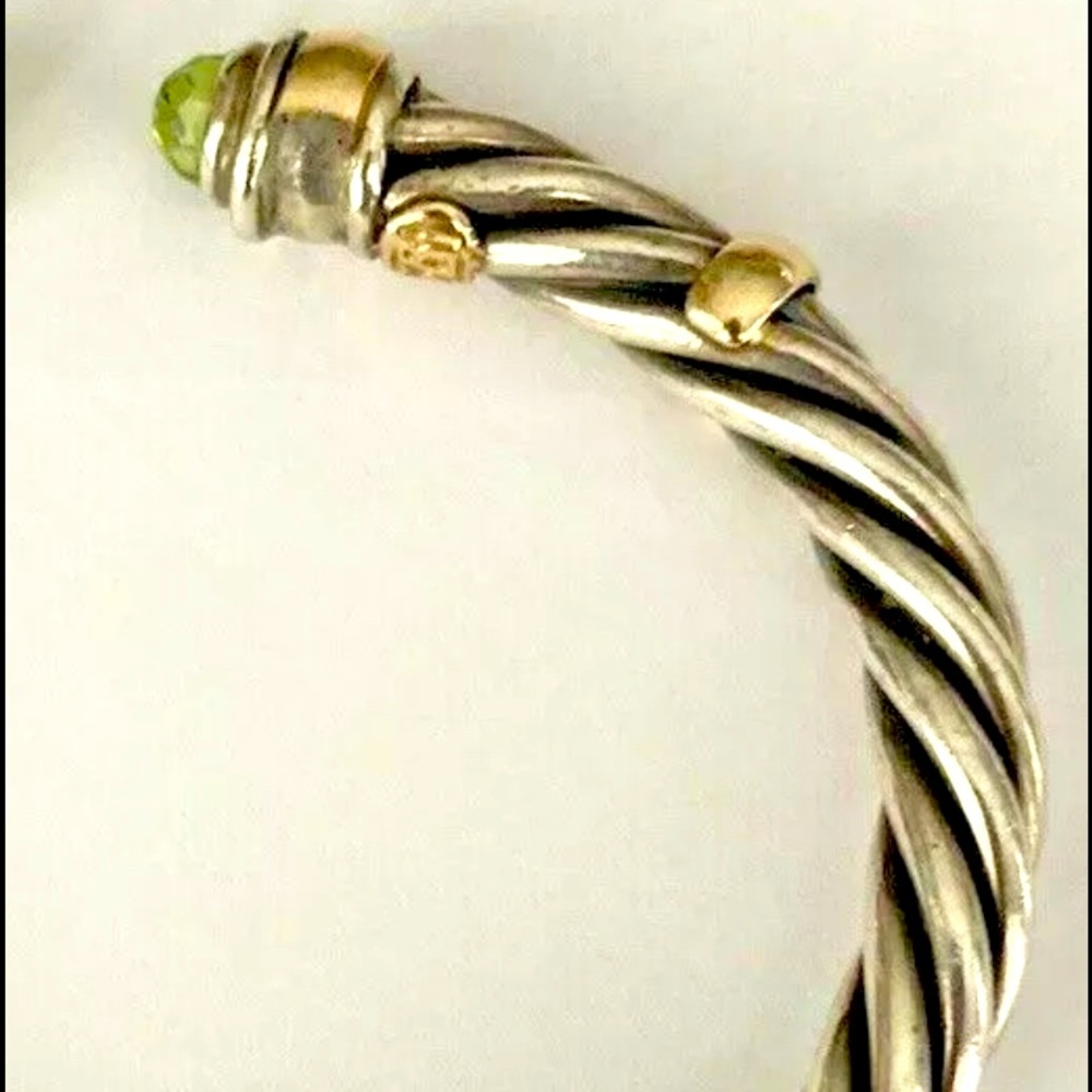 Samuel B. 5mm Sterling Silver 14K Gold Peridot Hinged Cable Cuff - Picture 8 of 11